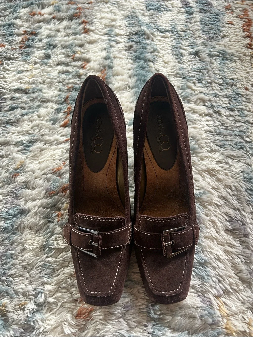 Nine West Dark Brown Suede Buckle Heels